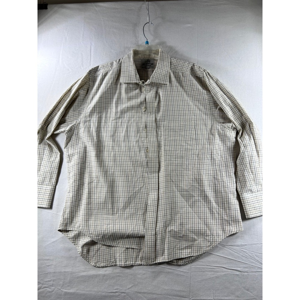 Harvie & Hudson London Mens 18 M Tattersall Check Cotton Button Down Shirt Cream